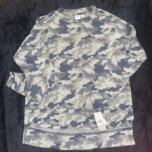 NWT BLUE GRAY CAMO CAMOUFLAGE OVERSIZED SWEATSHIRT JUMPER HI LOW YOGA xs
